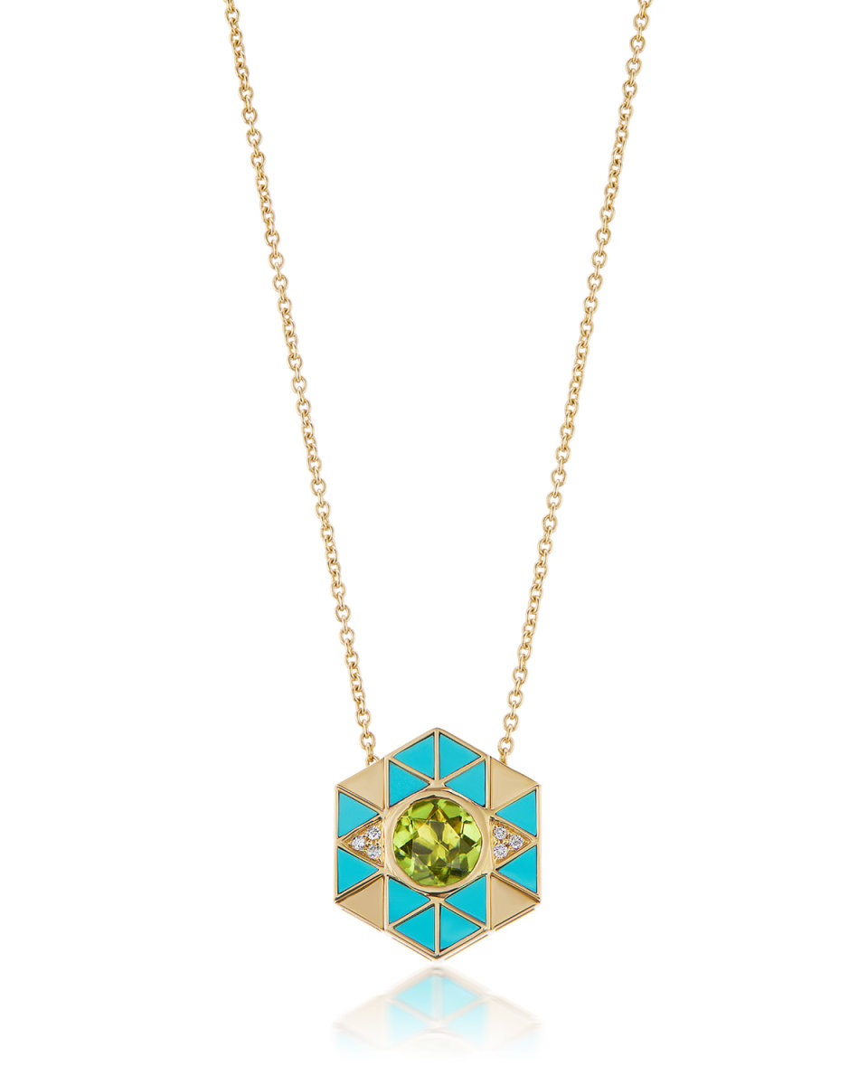 Evil Eye Pendant Necklace with Turquoise and Peridot